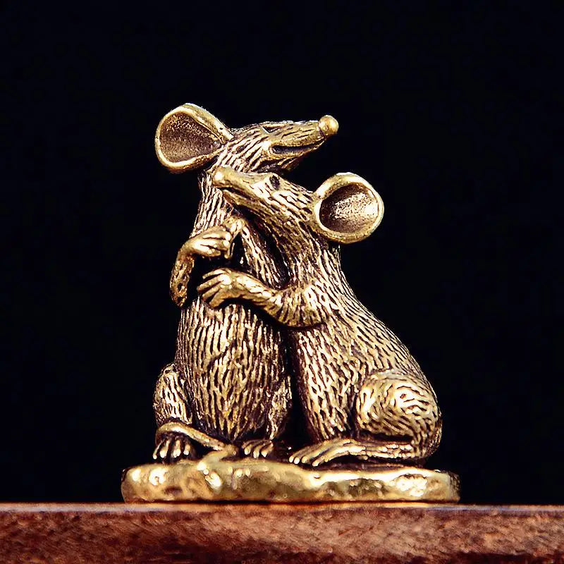Antique Copper Rat Statue – Mouse Figurine Home Decor Ornament