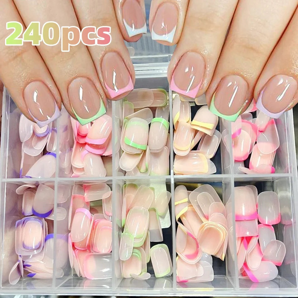 240/120pcs Short Square Press On Nails – French Full Cover Set Press On Nails Nixie