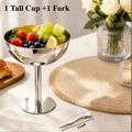 Stainless Steel Goblet Dessert Bowl with Fork – Party Tableware Dessert Bowl Set Nixie 1 Tall Cup 1 Fork