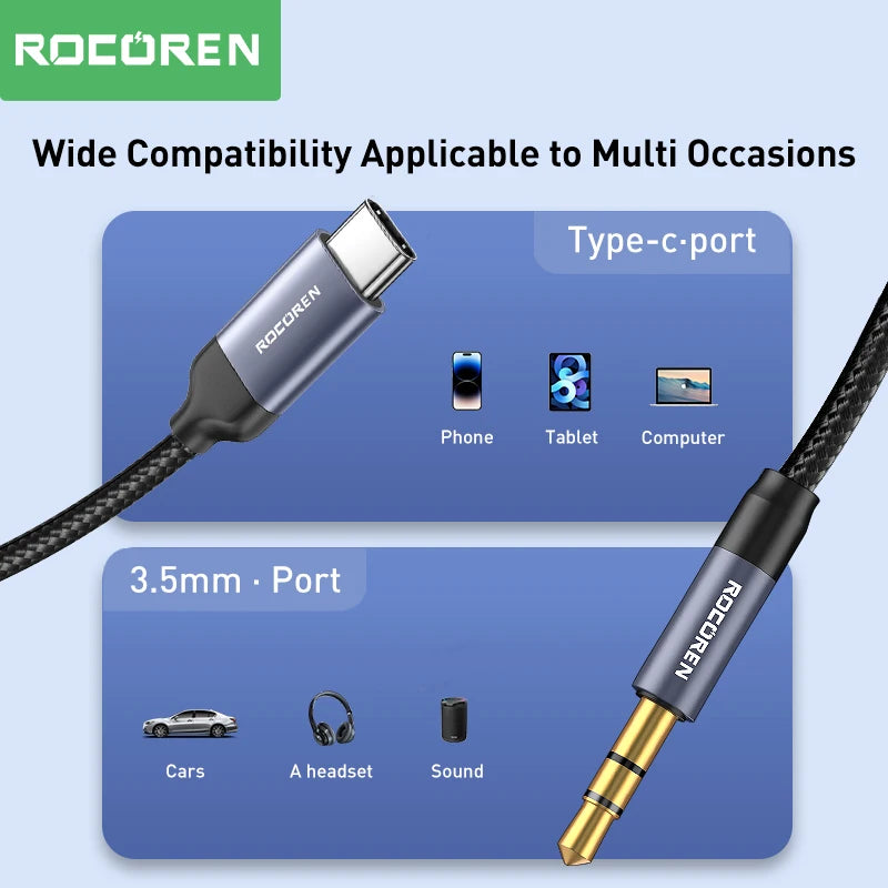 Rocoren USB-C to 3.5mm Aux Cable Adapter | Hi-Fi Audio Audio Adapter Cable Nixie