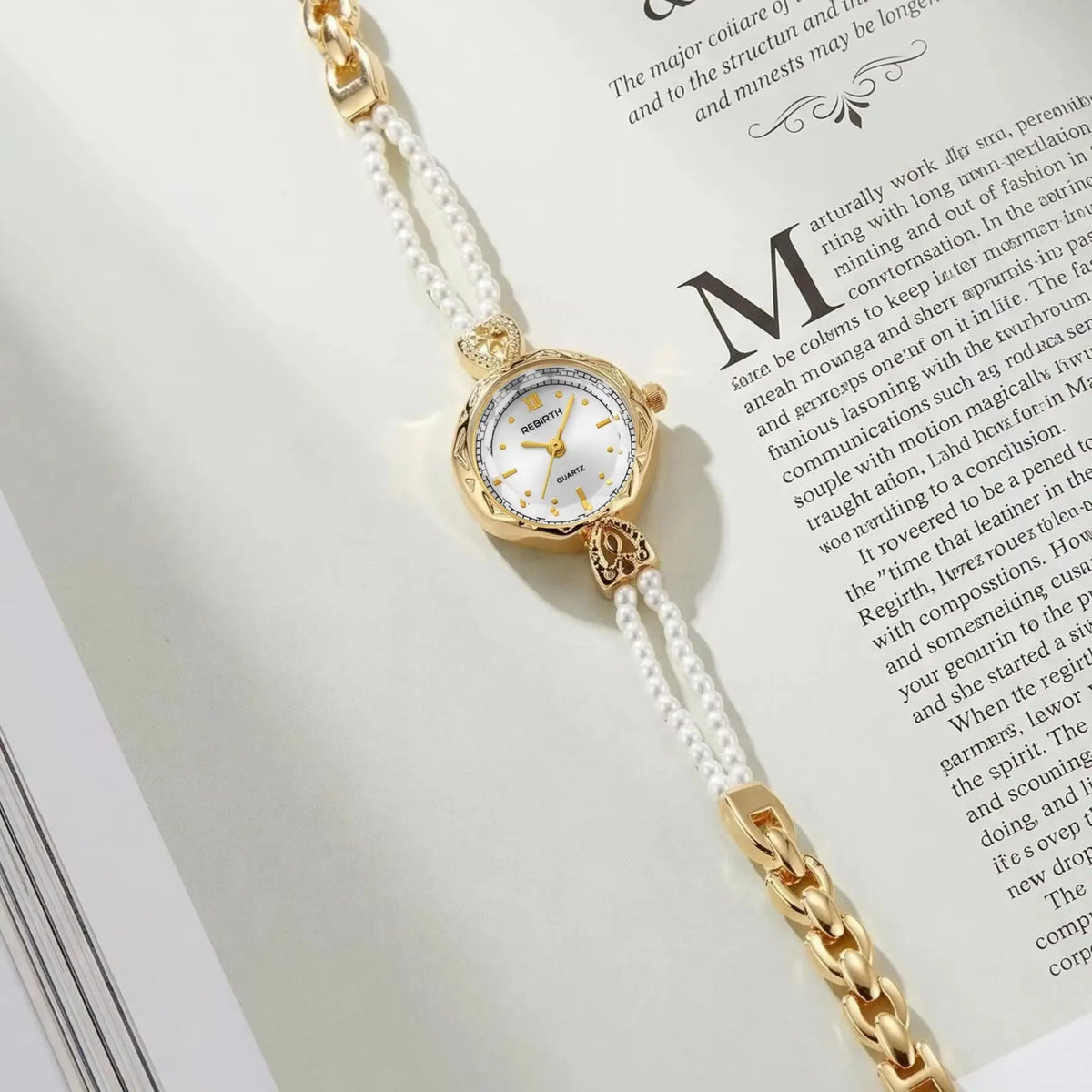 REBIRTH Pearl Bracelet Quartz Watch – Casual & Fashion Pearl Bracelet Watch Nixie