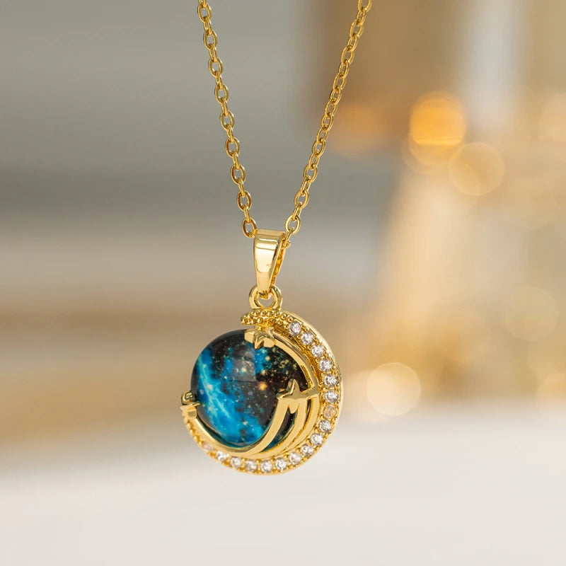 Women's Star Planet Gold Pendant Necklace | Copper Collarbone Chain Pendant Necklace Nixie