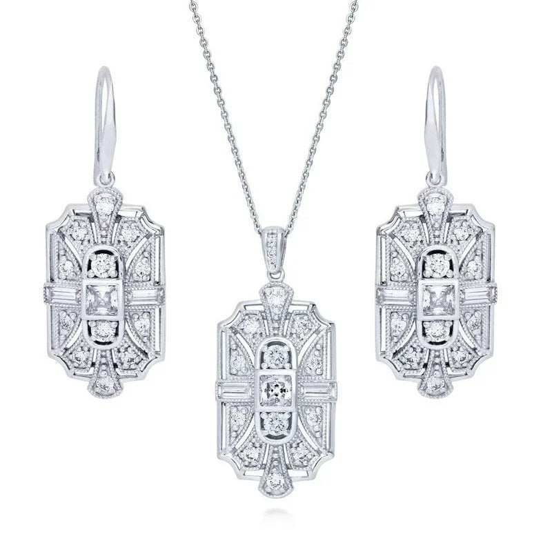 White Stone Geometric Necklace & Earrings Set for Women Jewelry Set Nixie WHITE
