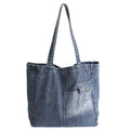 Nixie Korean Striped Denim Tote – Large Canvas Shoulder Bag Denim Canvas Tote Bag Nixie Blue (Without Charm)