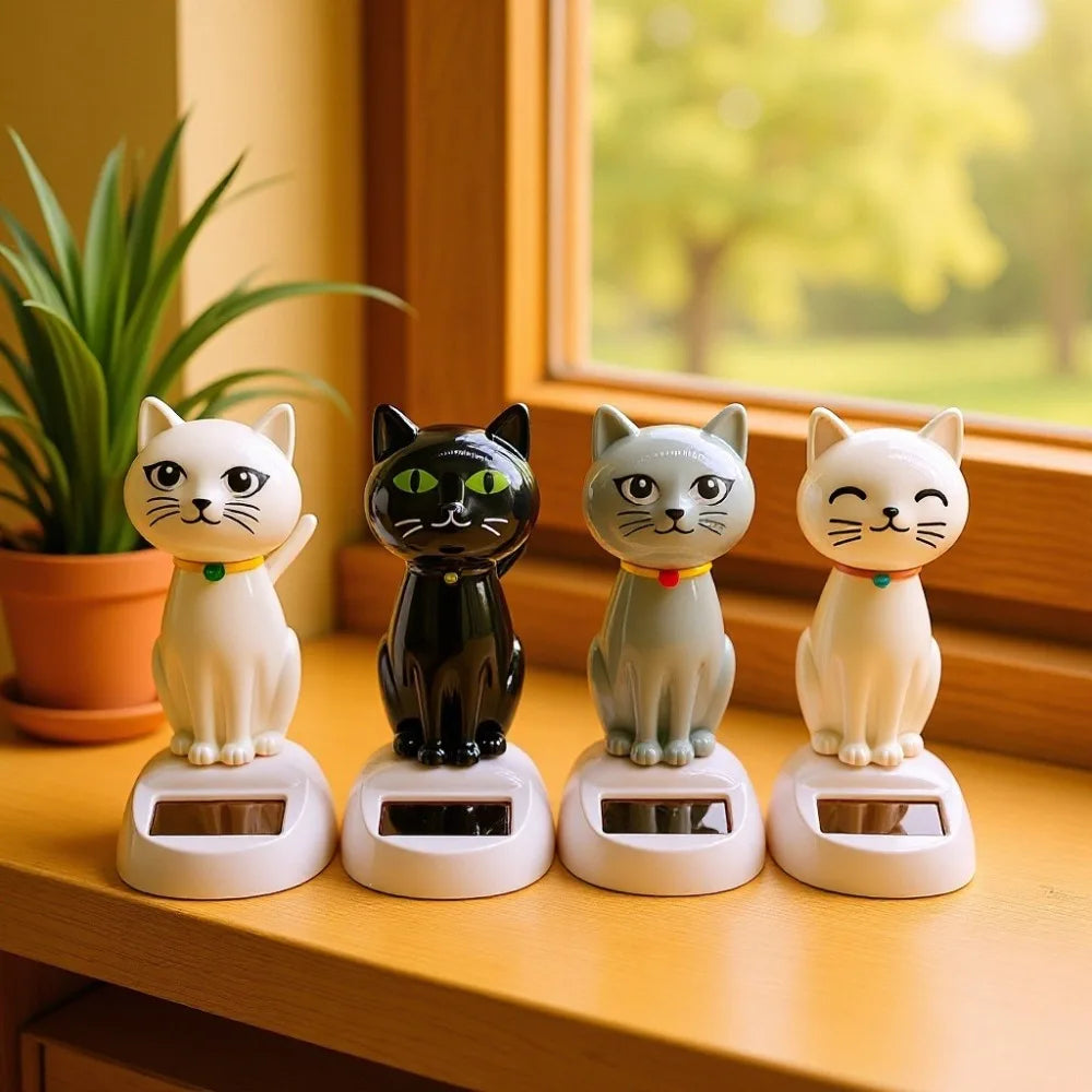 Solar Powered Waving Cat Ornament – Resin Car Dashboard Decor