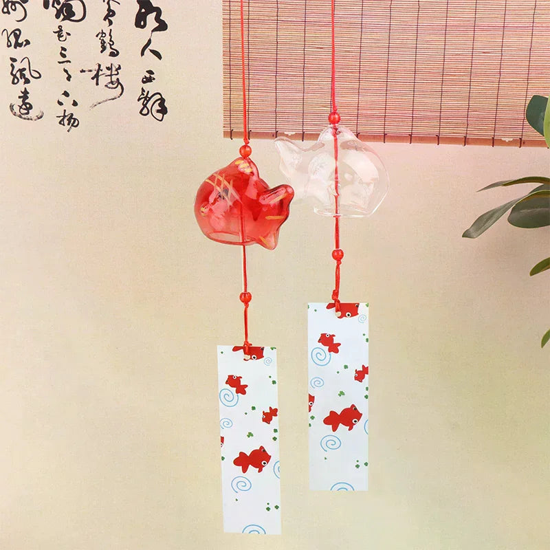 Japanese Glass Goldfish Wind Chime – Garden Hanging Furin Glass Wind Chime Nixie