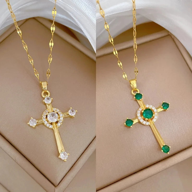 Women's Gold Cross Pendant Necklace – Stainless Steel Choker Pendant Necklace Nixie