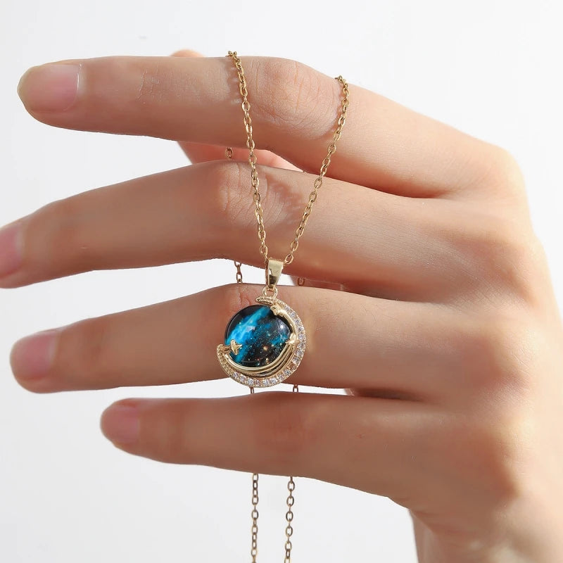 Women's Star Planet Gold Pendant Necklace | Copper Collarbone Chain Pendant Necklace Nixie XL1992-102
