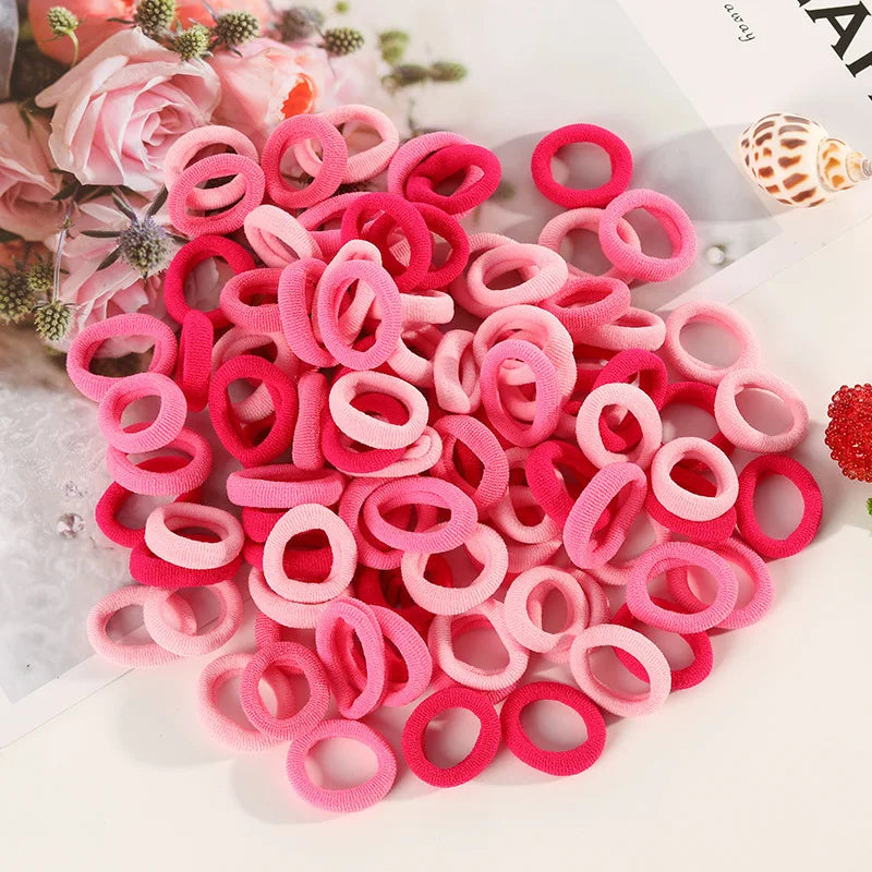 100pcs Mini Elastic Hair Ties Multicolor – Gentle & Secure Elastic Hair Ties Nixie Pink