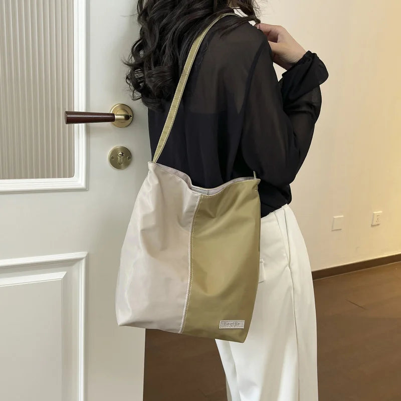 Women's Retro Color Block Bucket Bag | Large Capacity Tote Bucket Shoulder Bag Nixie