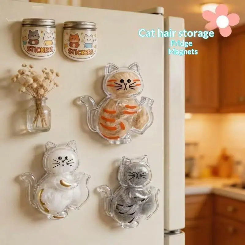 Transparent Cat Fur Storage Box Magnetic Fridge Organizer Pet Keepsake Storage Nixie