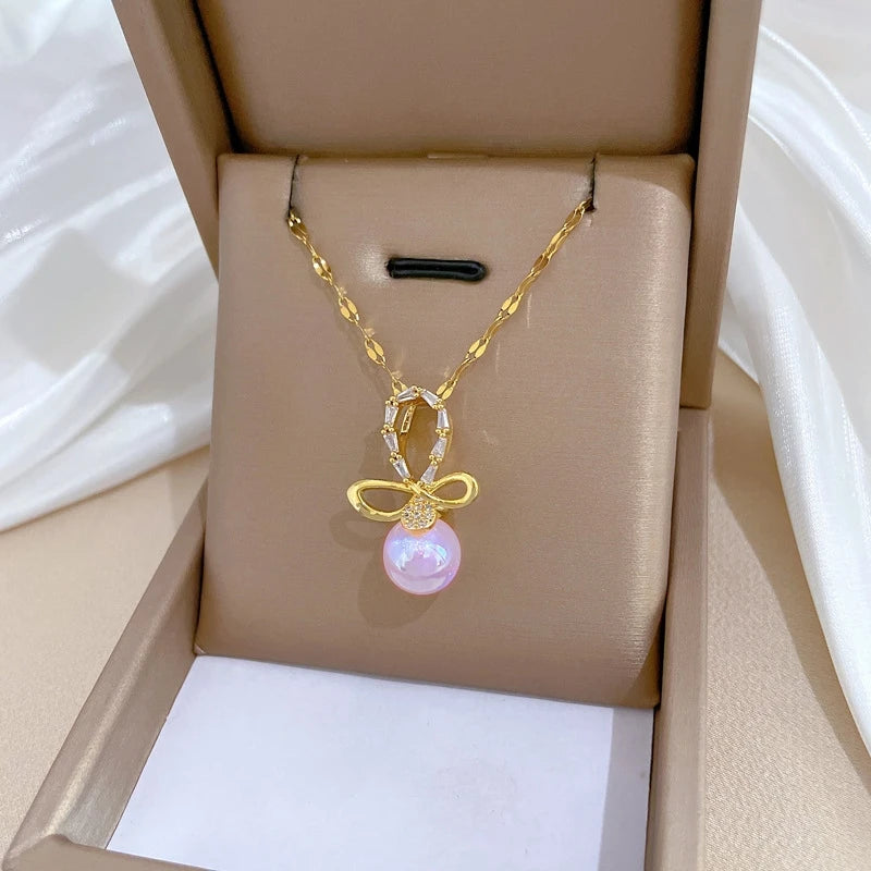 Mermaid Butterfly Knot Pendant Necklace – Gold Stainless Steel Pendant Necklace Nixie