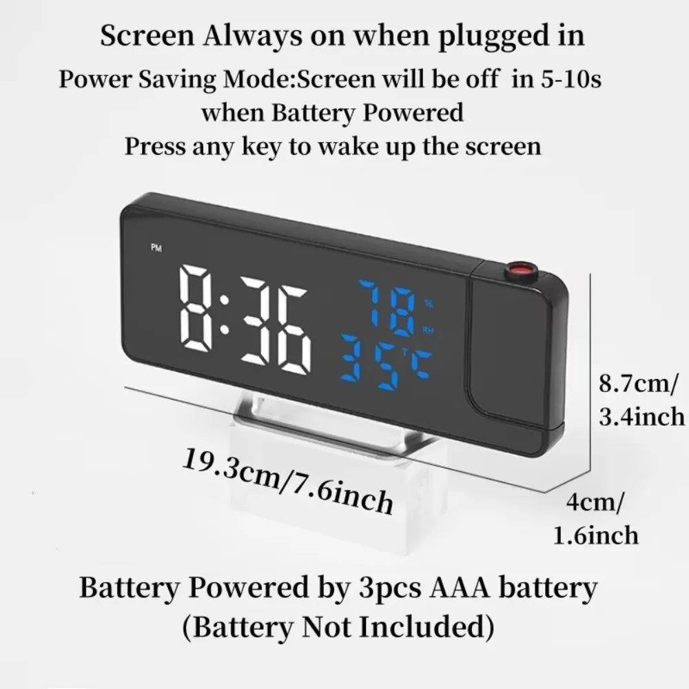 180° Projection Alarm Clock – LED, Temp & Humidity Display