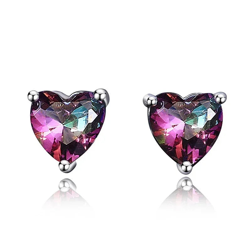 2 Pairs Heart Stud Earrings Silver-Plated with Stones for Women Stud Earrings Set Nixie