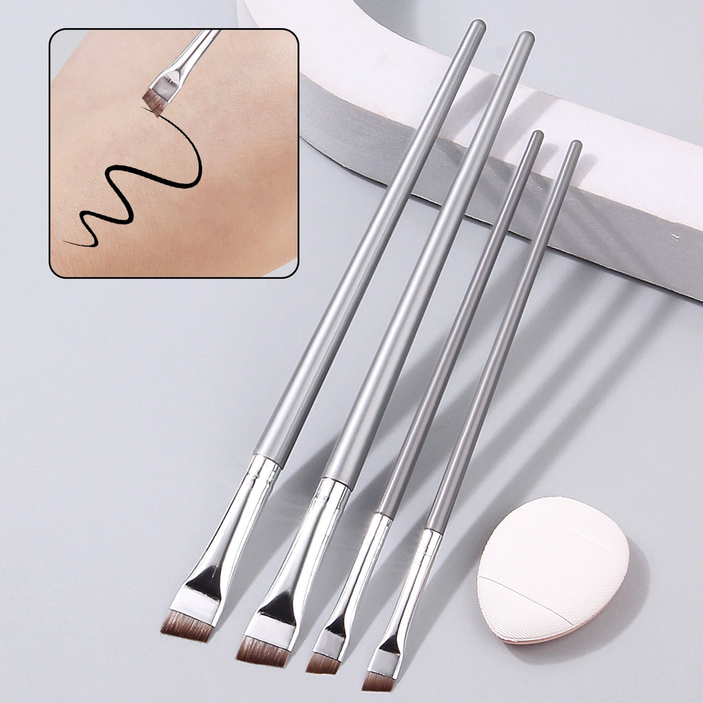 4-Piece Ultra-Fine Eyeliner & Eyebrow Brush Set + Powder Puff Makeup Brush Set Nixie