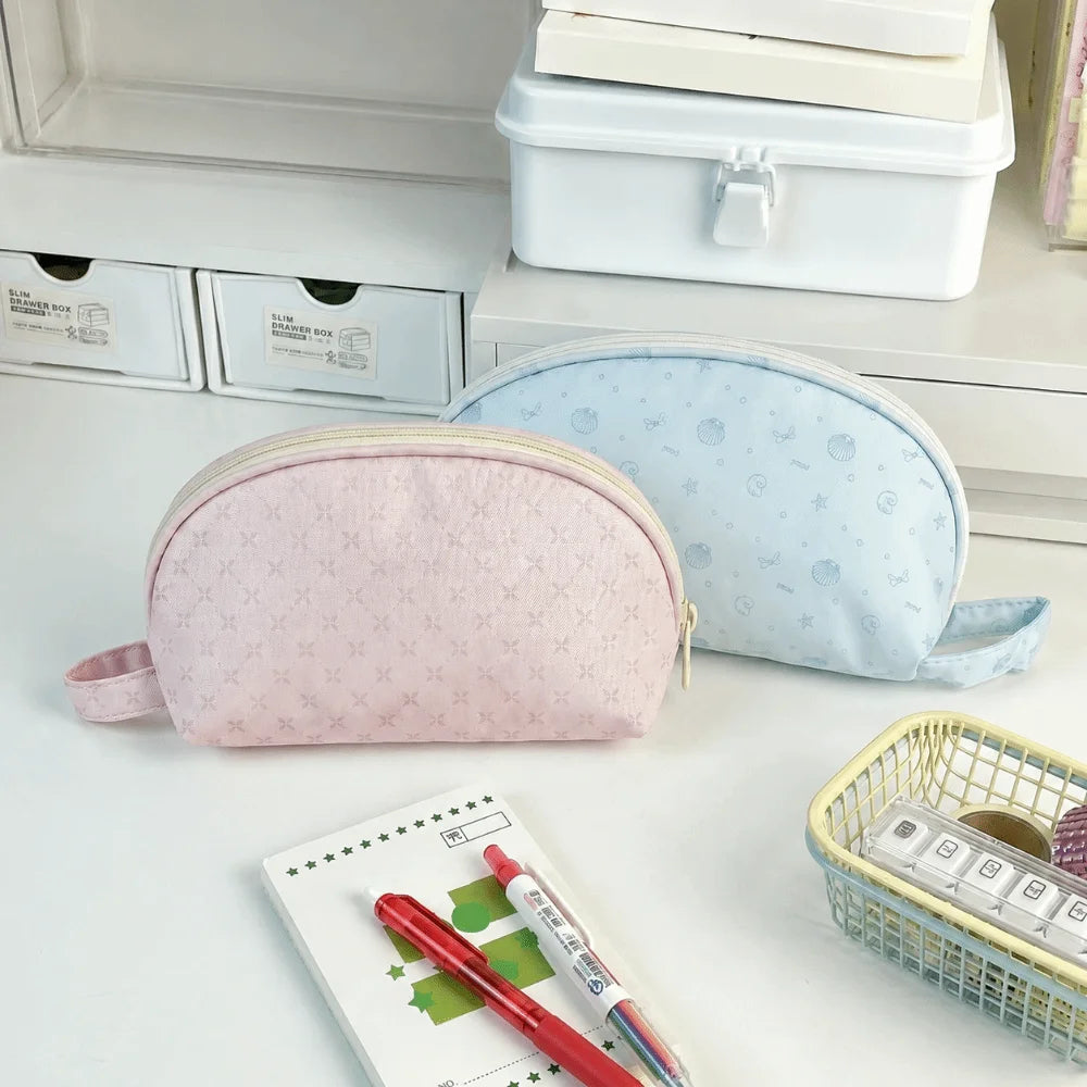 Polka Dot Shell Pencil Case – Large Capacity Canvas Pouch