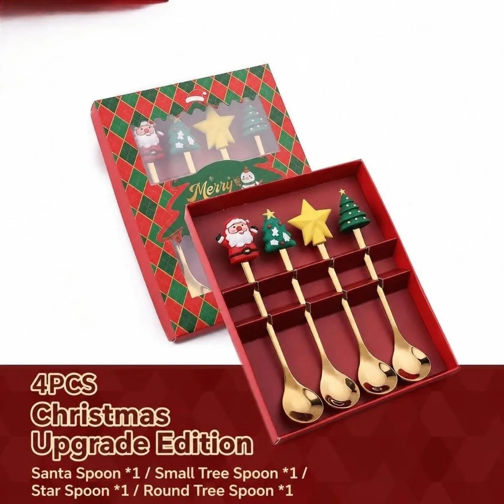 Christmas Coffee Spoons Set – Santa, Tree & Star Motifs