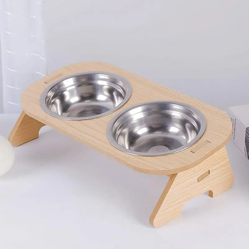 Elevated Cat Bowls 15° Tilted Raised Feeder with Wooden Stand Raised Pet Feeder Nixie A2