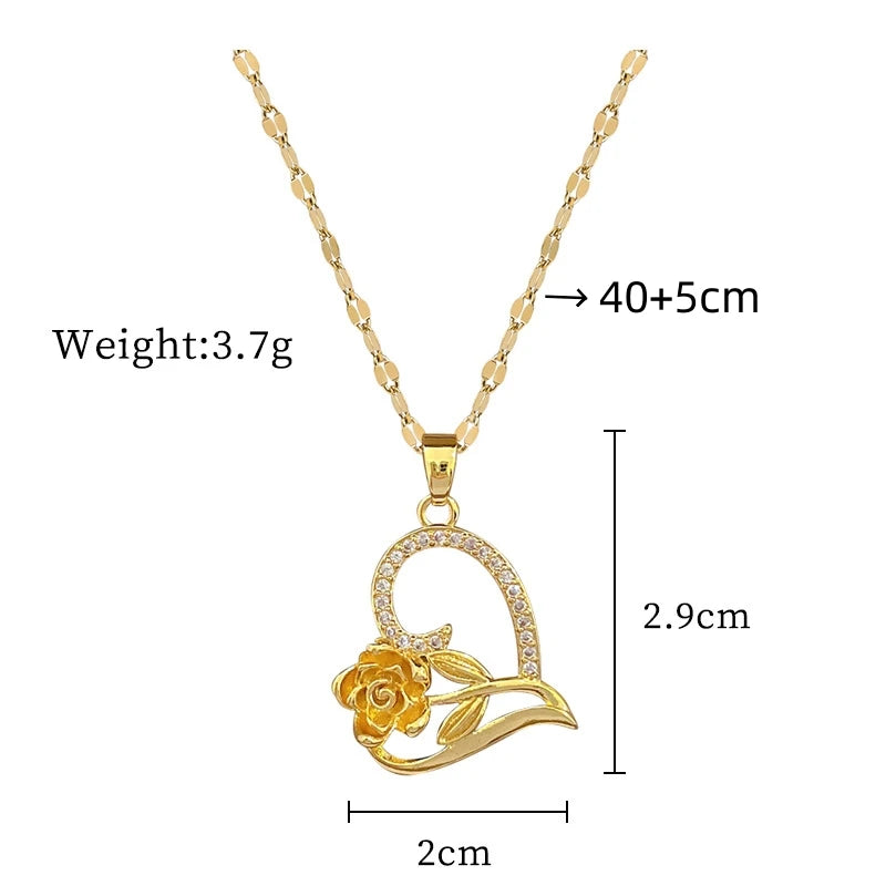 Rose Heart Pendant Necklace – Gold Stainless Steel Choker Pendant Necklace Nixie XL2606-579