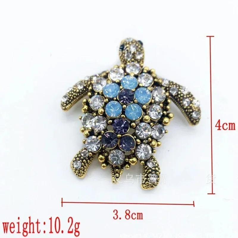 Retro Turtle Rhinestone Brooch Pin – Unisex Sea Animal Badge Fashion Brooch Pin Nixie