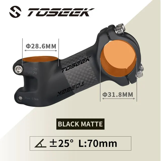 TOSEEK Carbon Aluminum MTB Stem 31.8mm | 4 Angles & Lengths Bicycle Handlebar Stem Nixie 25Degree-70mm-Matte