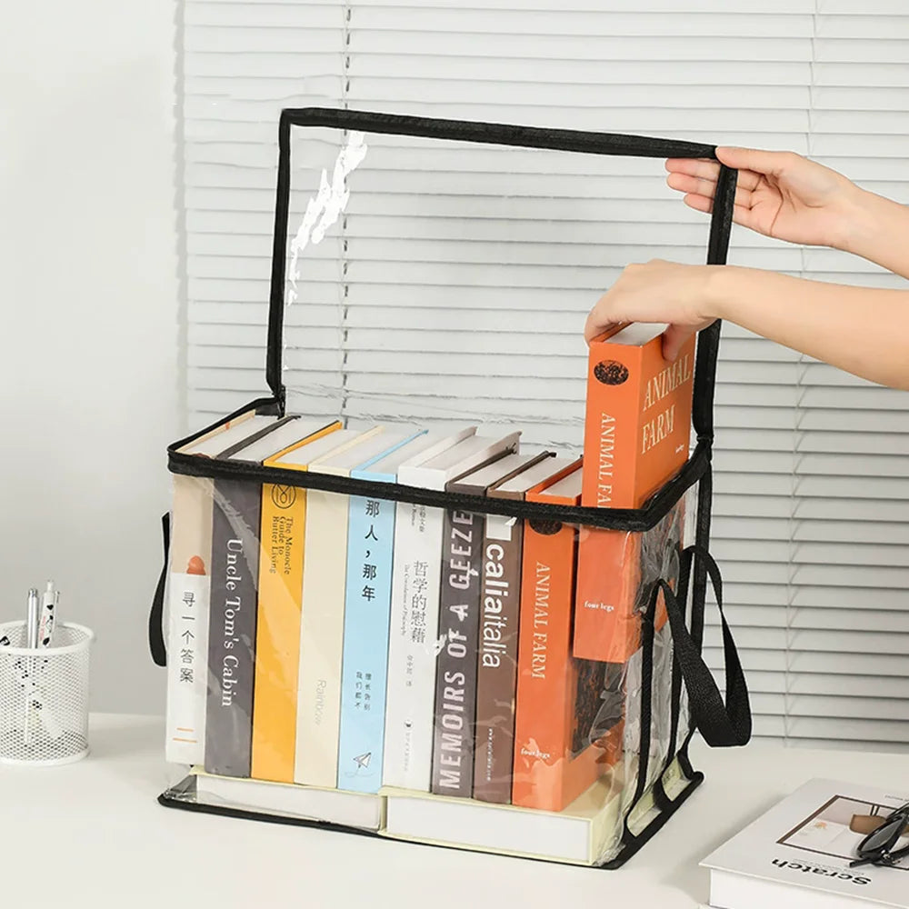 Foldable Large Capacity Book Storage Box – Transparent Waterproof Book Storage Organizer Nixie