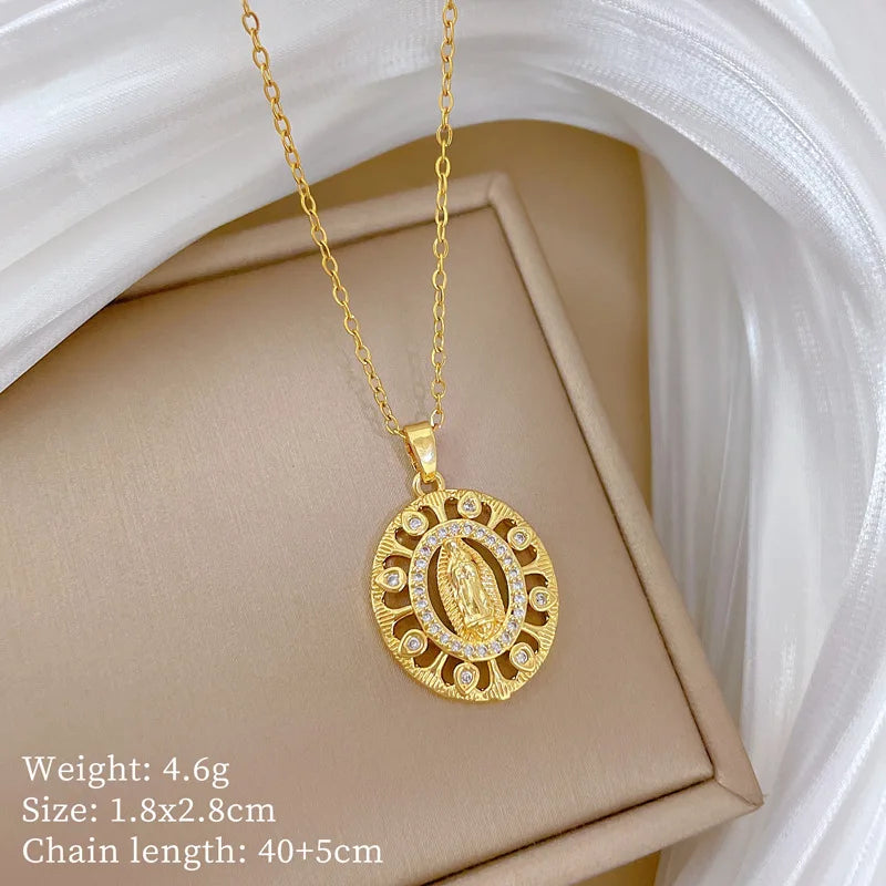 Egg-Shape Portrait Pendant Necklace | Gold Stainless Steel Pendant Necklace Nixie XL2606-697