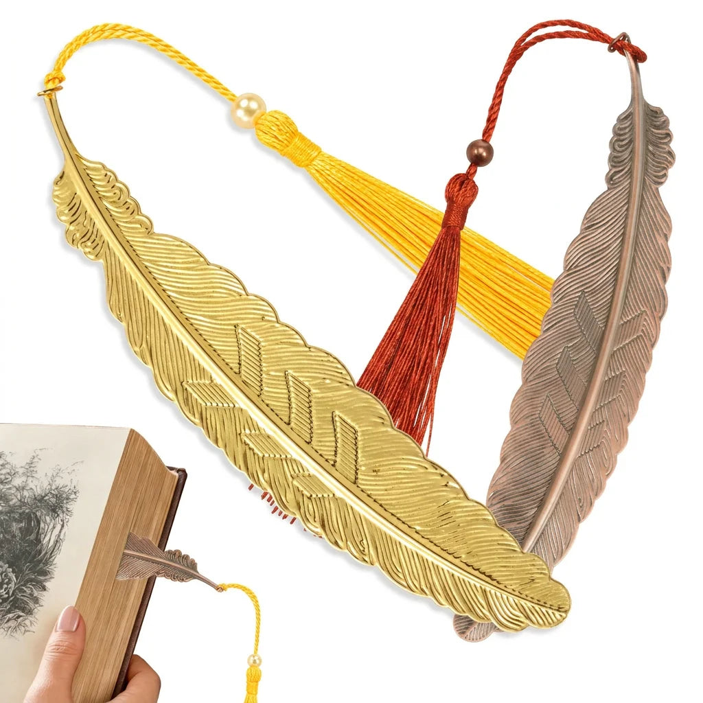 Retro Metal Feather Bookmark with Tassel | Vintage Reader Gift Metal Bookmark Nixie