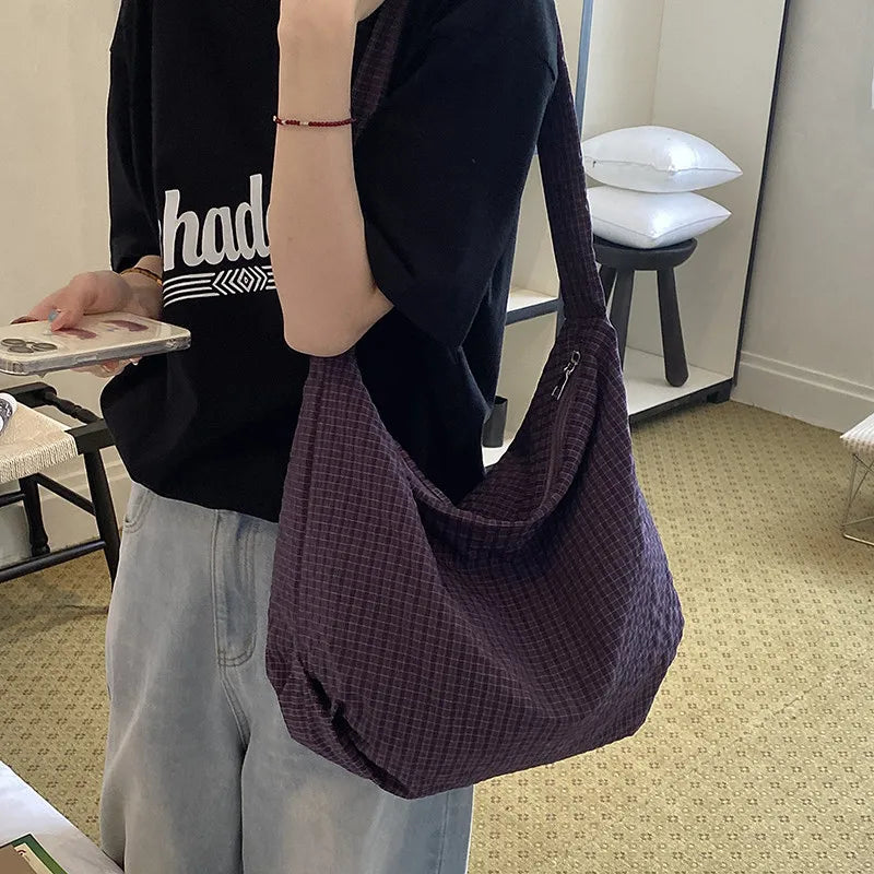 Women's Plaid Canvas Tote Bag – Korean Style Crossbody Canvas Tote Bag Nixie