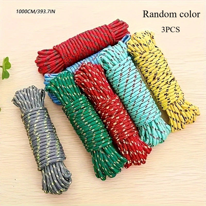 10M Nylon Clothesline – Camping, Indoor & Outdoor Laundry Line Nylon Clothesline Rope Nixie Random color 3PCS