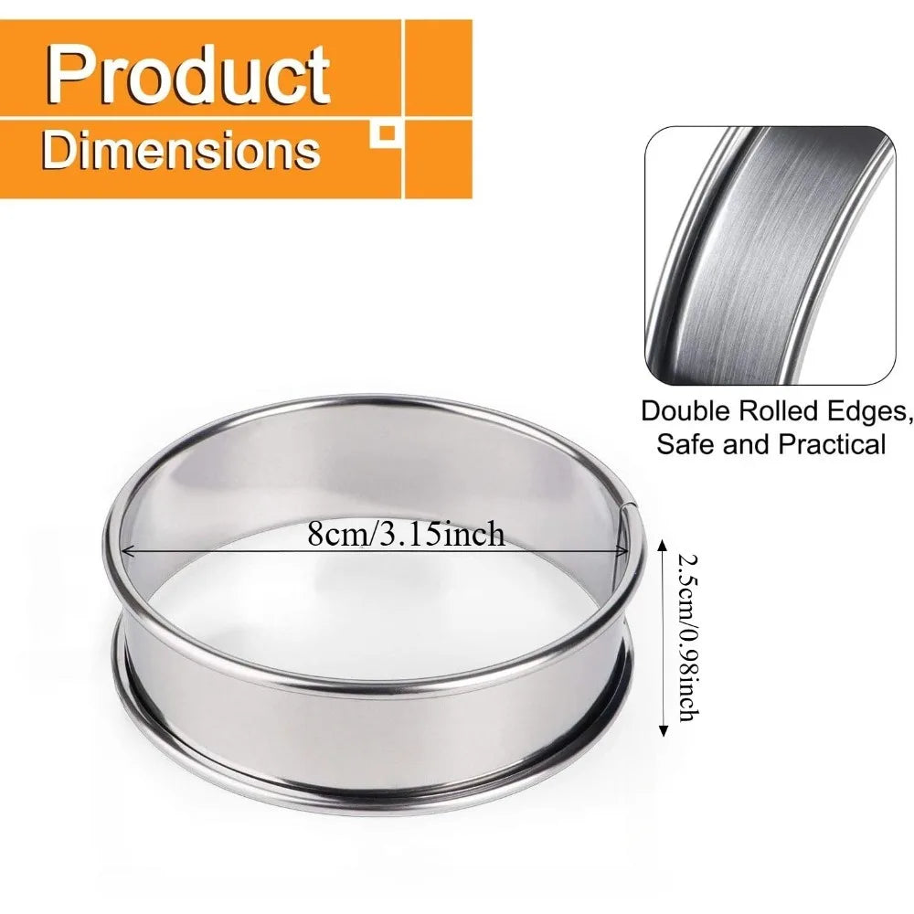 12-Piece Stainless Steel Muffin & Crumpet Rings – Double Rolled Baking Mold Rings Nixie