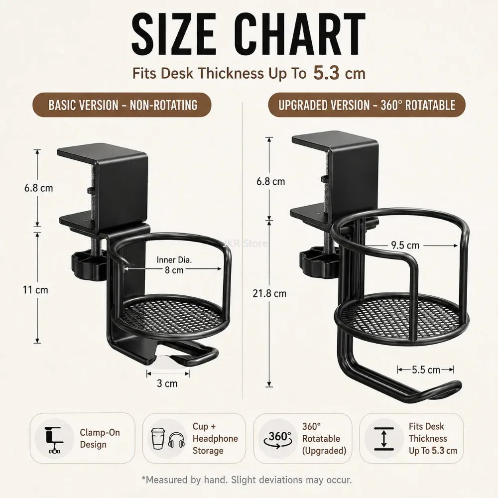 Rotating Table Edge Cup Holder – No-Drill Clamp Tumbler Stand Clamp Cup Holder Nixie