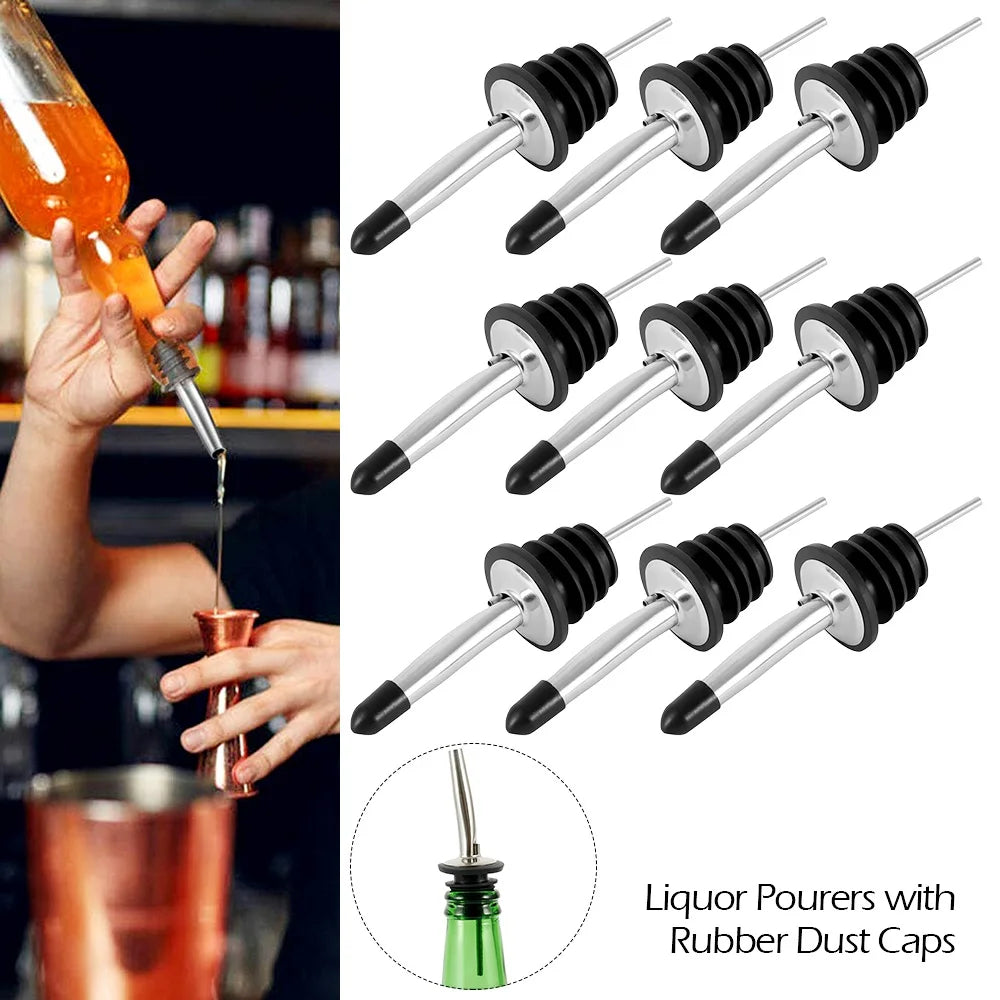 12-Pack Stainless Steel Bottle Pourers with Caps | Bar Spouts Bar Bottle Pourers Nixie