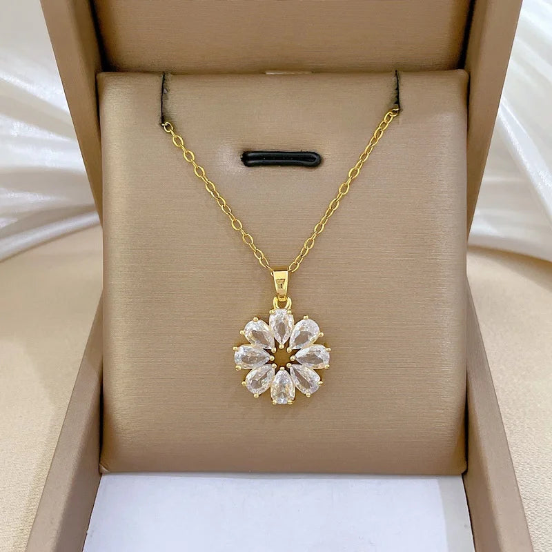 Floral Pendant Necklace Gold Stainless Steel Choker Women Pendant Necklace Nixie