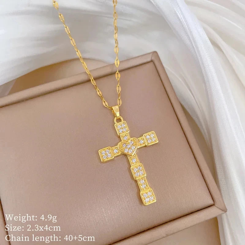Women's Gold Cross Pendant Necklace | Stainless Steel Choker Cross Pendant Necklace Nixie XL2606-613
