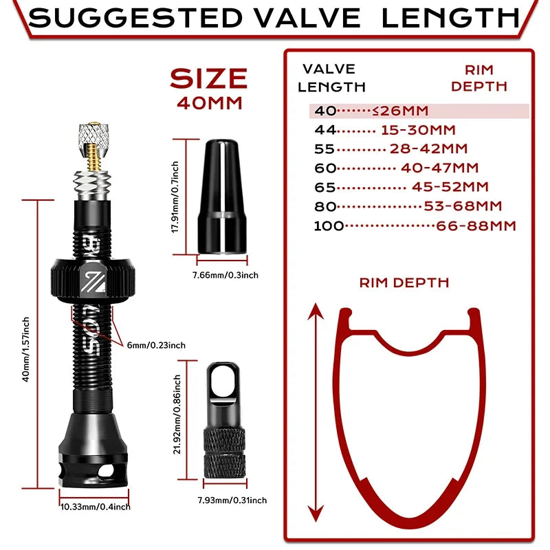 BUCKLOS Tubeless Presta Valve CNC Alloy 40–100mm Road MTB Tubeless Valve Stem Nixie BLACK-40MM