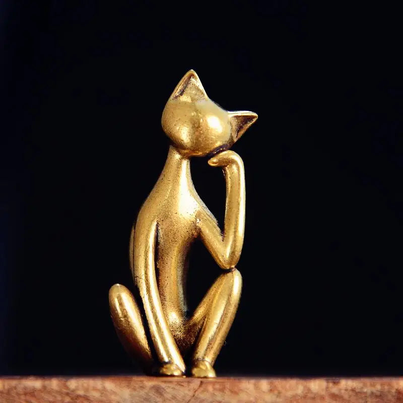 Mini Brass Cat Figurine – Handcrafted Collectible Sculpture Decorative Figurine Nixie Default Title