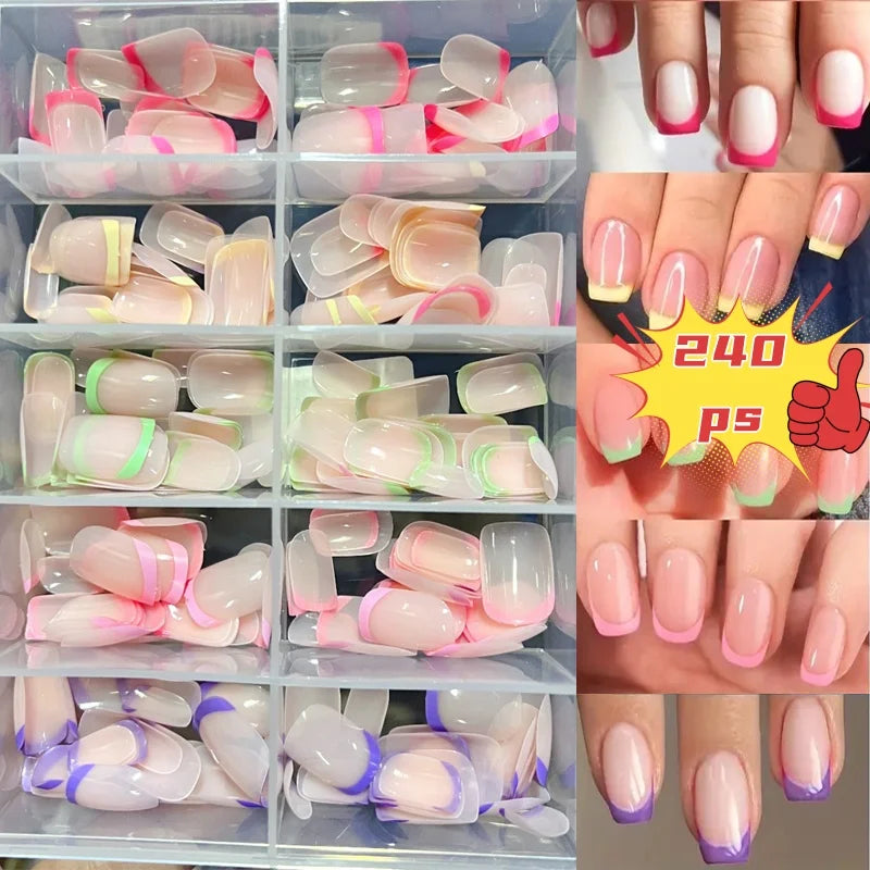 240/120pcs Short Square Press On Nails – French Full Cover Set Press On Nails Nixie