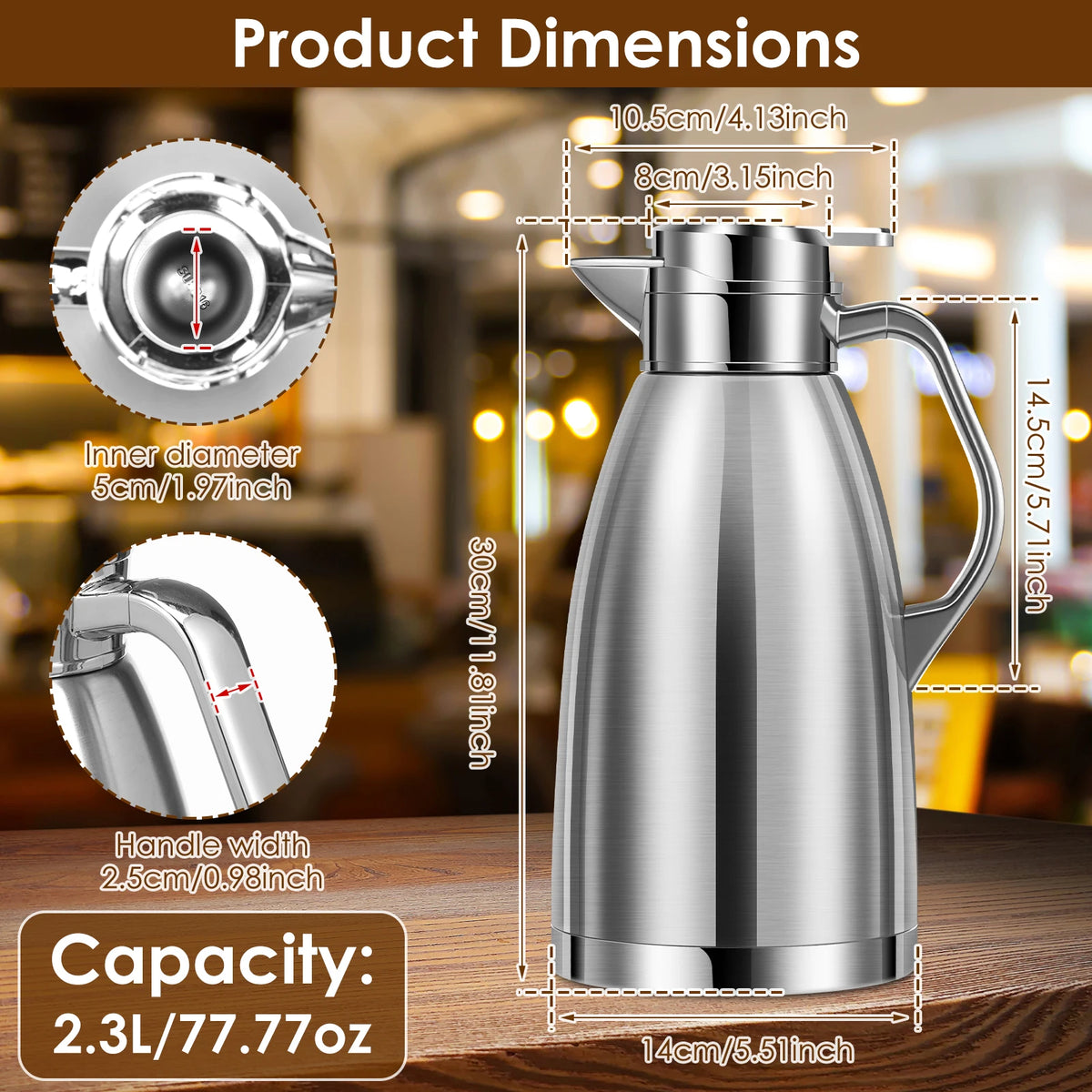 2.3L Vacuum Insulated Thermal Carafe – Stainless Steel Coffee Jug Thermal Carafe Nixie