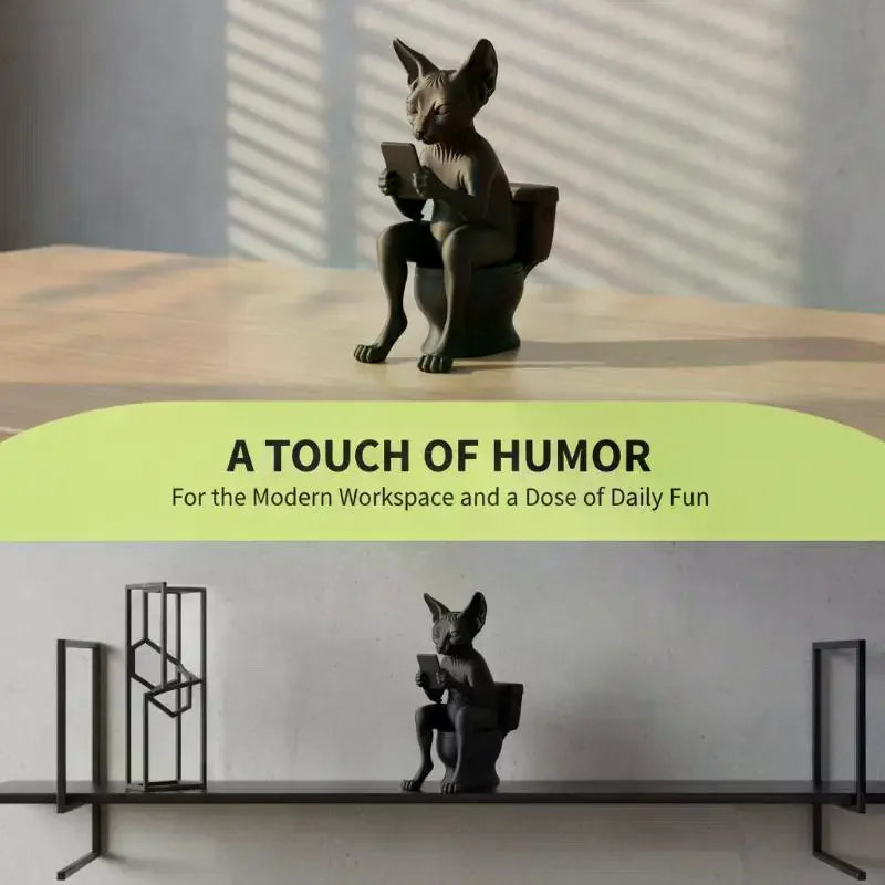 Black Cat on Toilet Figurine | Whimsical Matte PLA Desk Decor Decorative Figurine Nixie