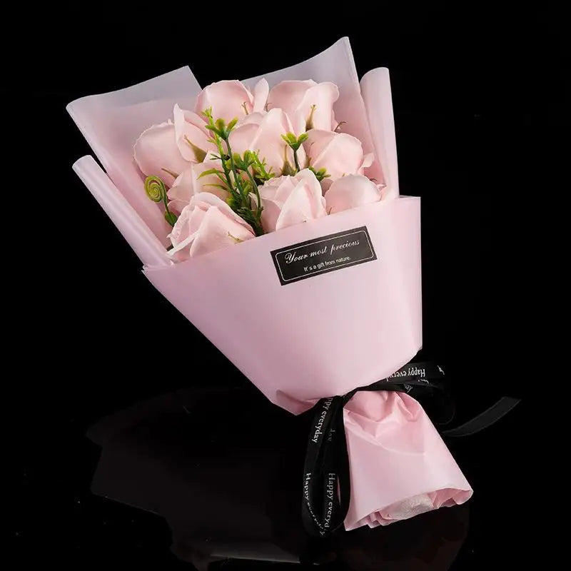 9-Head Soap Rose Bouquet – Artificial Flowers for Home & Gifts Artificial Flower Bouquet Nixie Pink