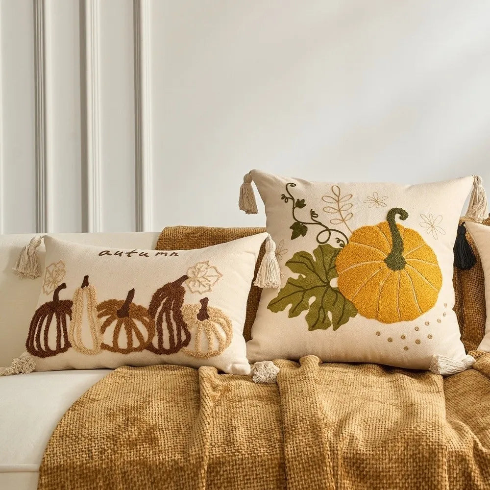 Pumpkin Tufted Throw Pillow Cover | Autumn Fall Cushion Décor Throw Pillow Cover Nixie