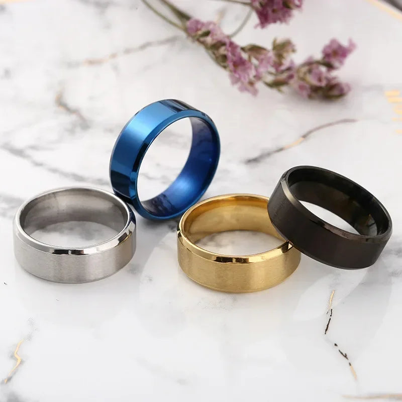 8mm Stainless Steel Plain Band Ring – Unisex Gold Silver Black Blue Plain Band Ring Nixie