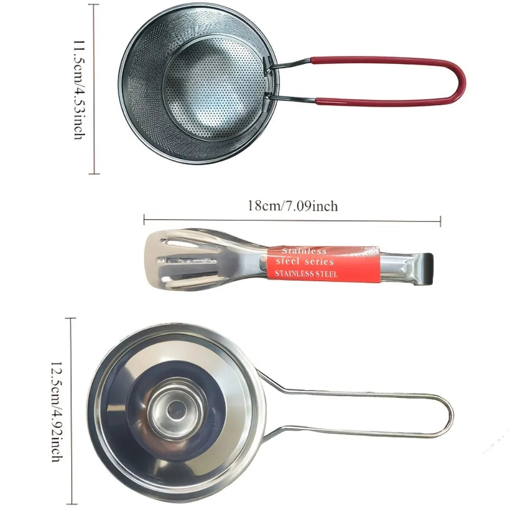 Stainless Steel Fryer Basket with Filter & Tongs | Kitchen Set Fryer Basket Set Nixie