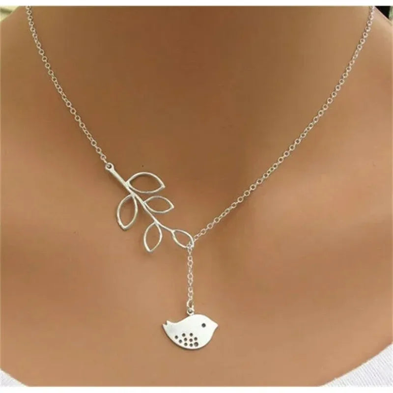 Branch Cross Pendant Necklace – Zinc Alloy Leaf & Bird Design Pendant Necklace Nixie Default Title
