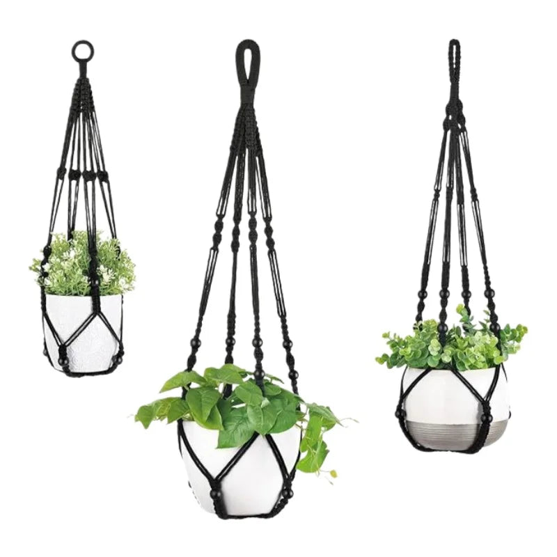 3-Pack Macrame Hanging Plant Baskets – Bohemian Cotton Rope Macrame Plant Hanger Nixie No basin