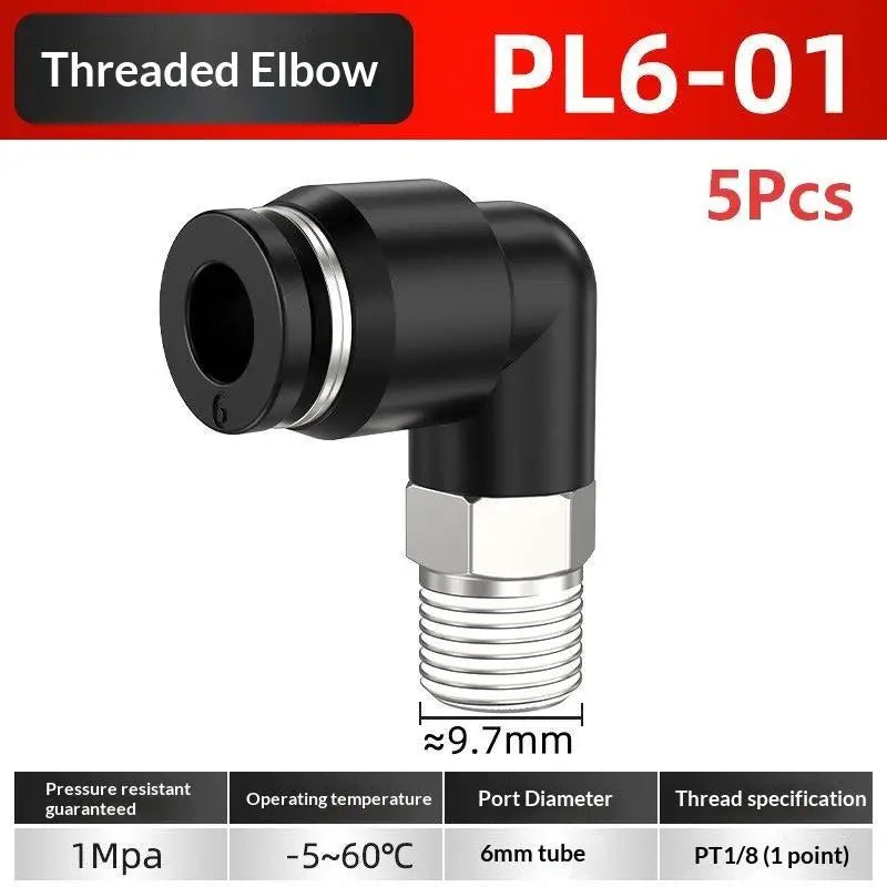 5Pcs 90° Push-Fit Pneumatic Elbow Fittings | PL Series Air Tube Pneumatic Elbow Fittings Nixie A1