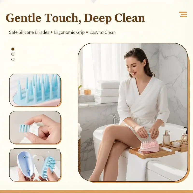 Silicone Scalp Massage Brush – Dry & Wet Hair Wash Comb
