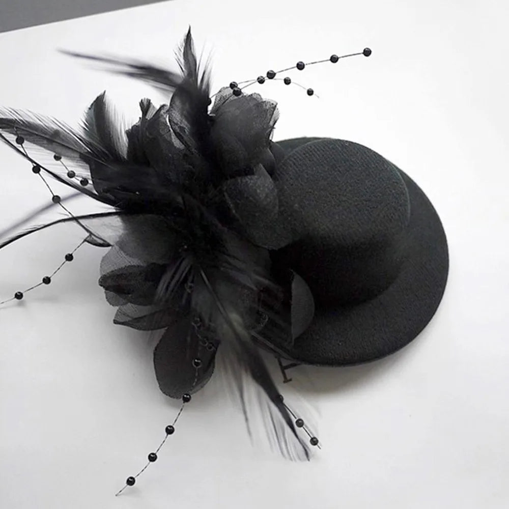 Kids Fascinator Hat 13cm Feather Flower Pillbox Hair Clip Kids Fascinator Hat Nixie Black