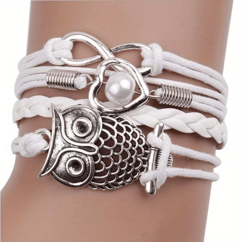 Owl Braided Multilayer Charm Leather Bracelet – Vintage Punk